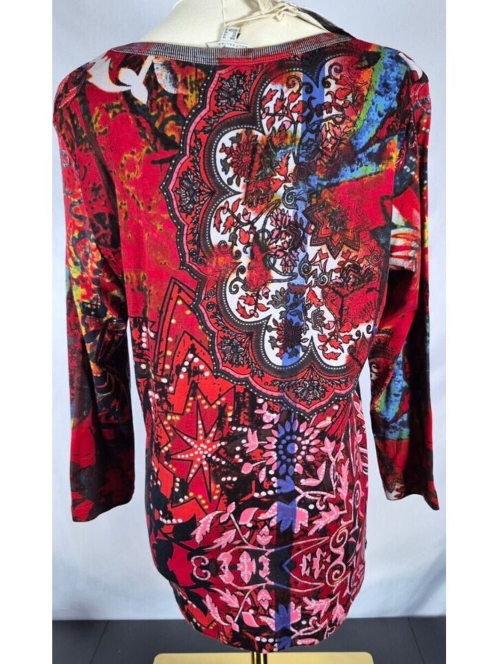 NWT Orientique Abstract Boho 100% Cotton 3/4 Sleeve Top Medium - Picture 3 of 6